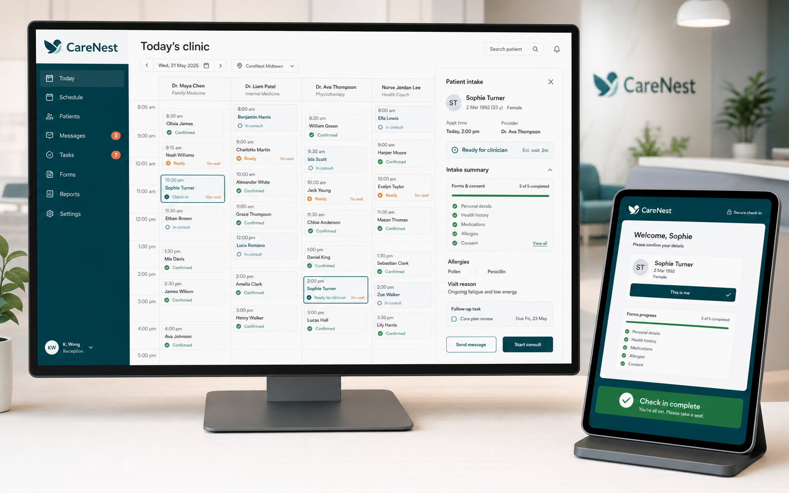 CareNest clinic scheduling and patient intake web application