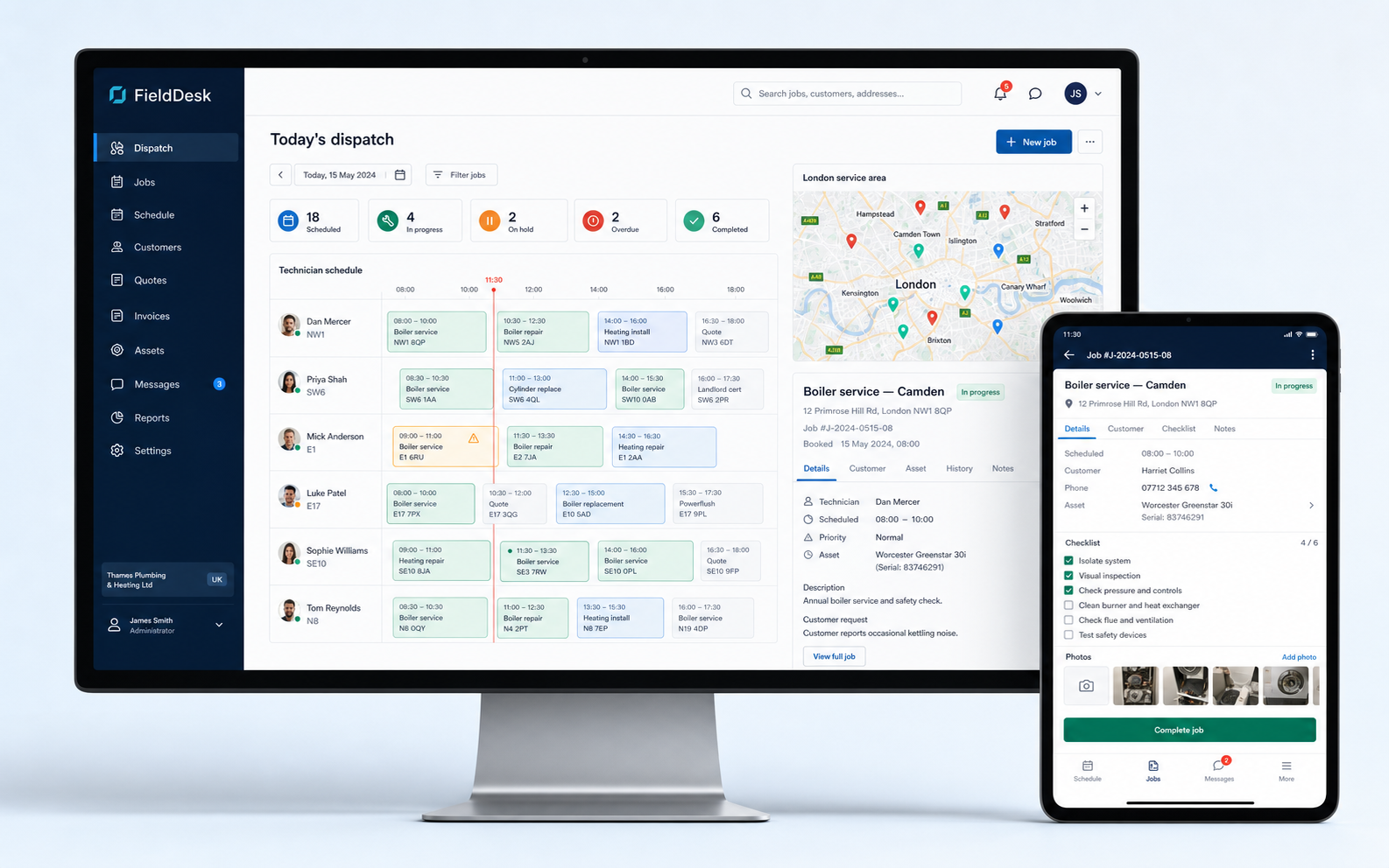 FieldDesk field service dispatch and job management web application