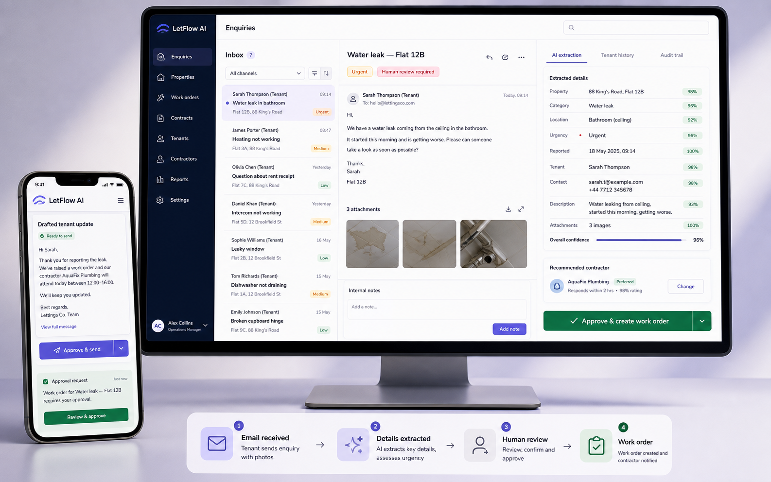 LetFlow AI property maintenance triage and approval workflow