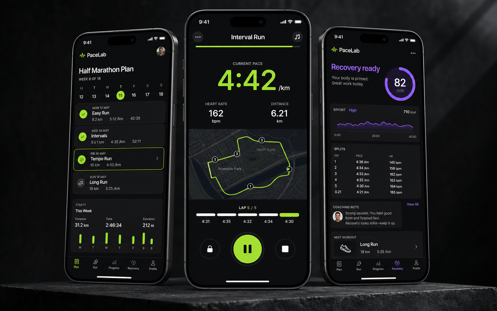 PaceLab running training and recovery mobile application