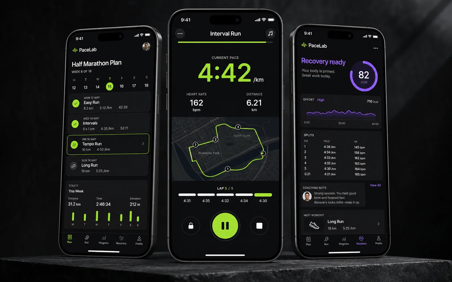 PaceLab running training and recovery mobile application