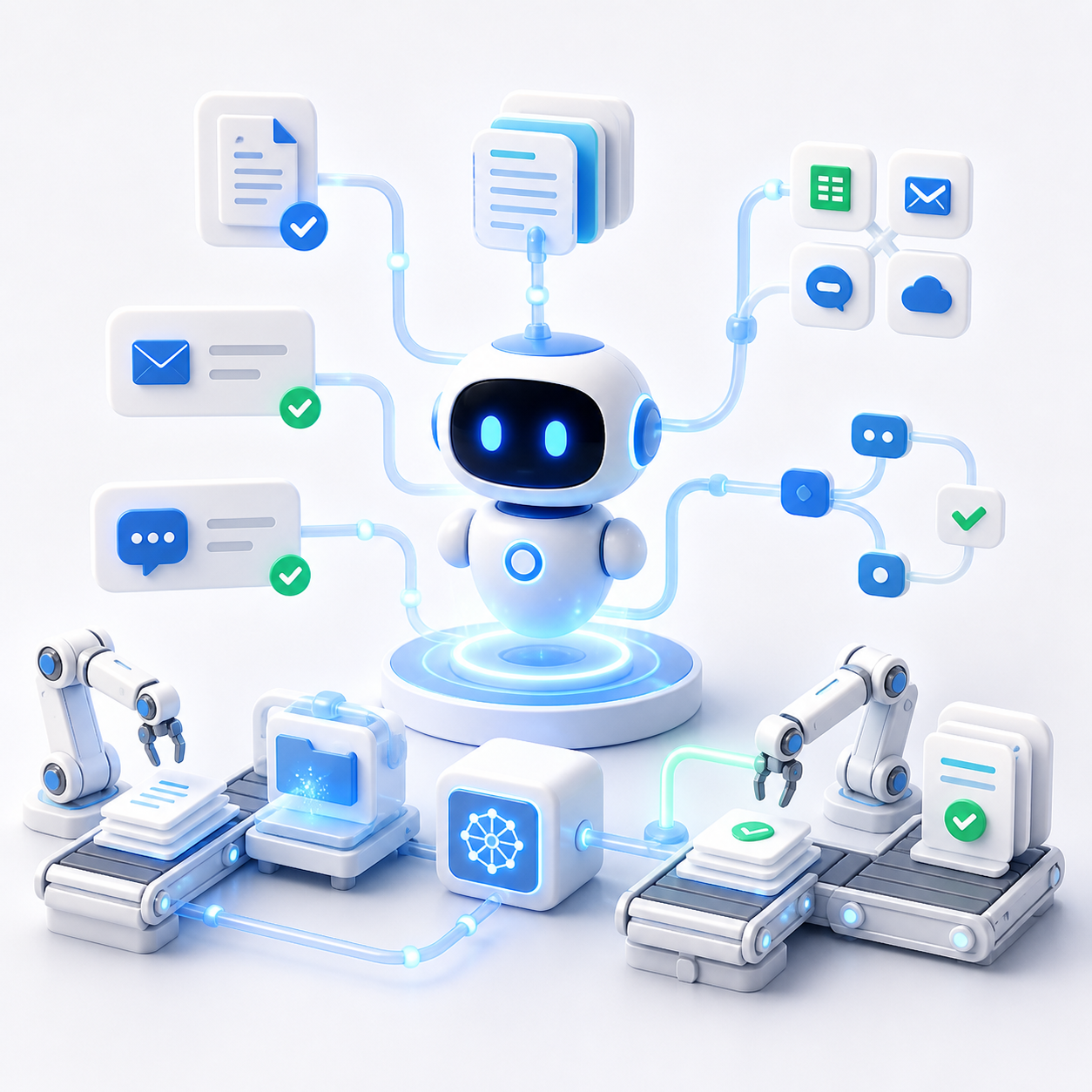 AI automation assistant coordinating documents, messages, and workflow tasks