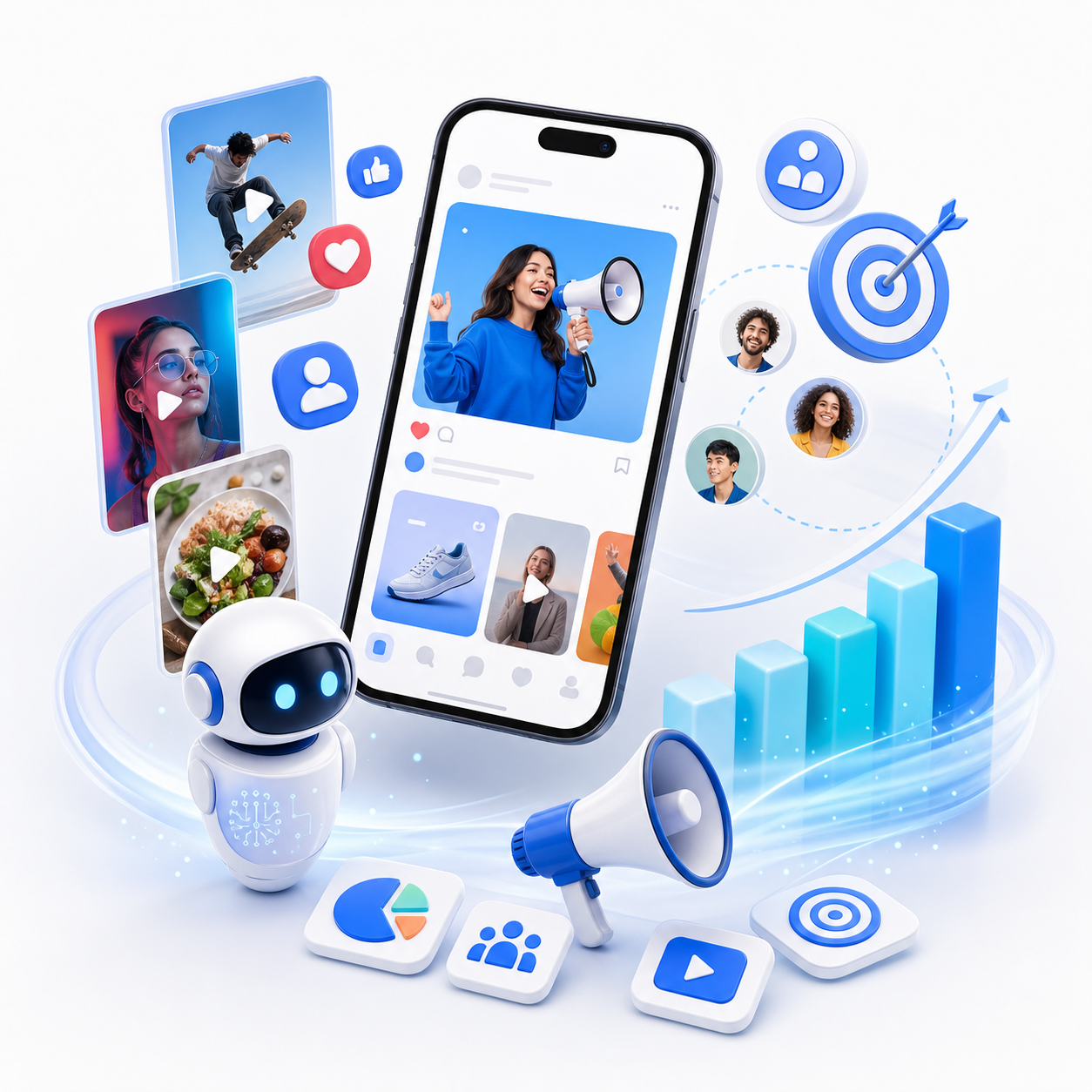 Social media digital marketing campaign with AI-assisted audience growth