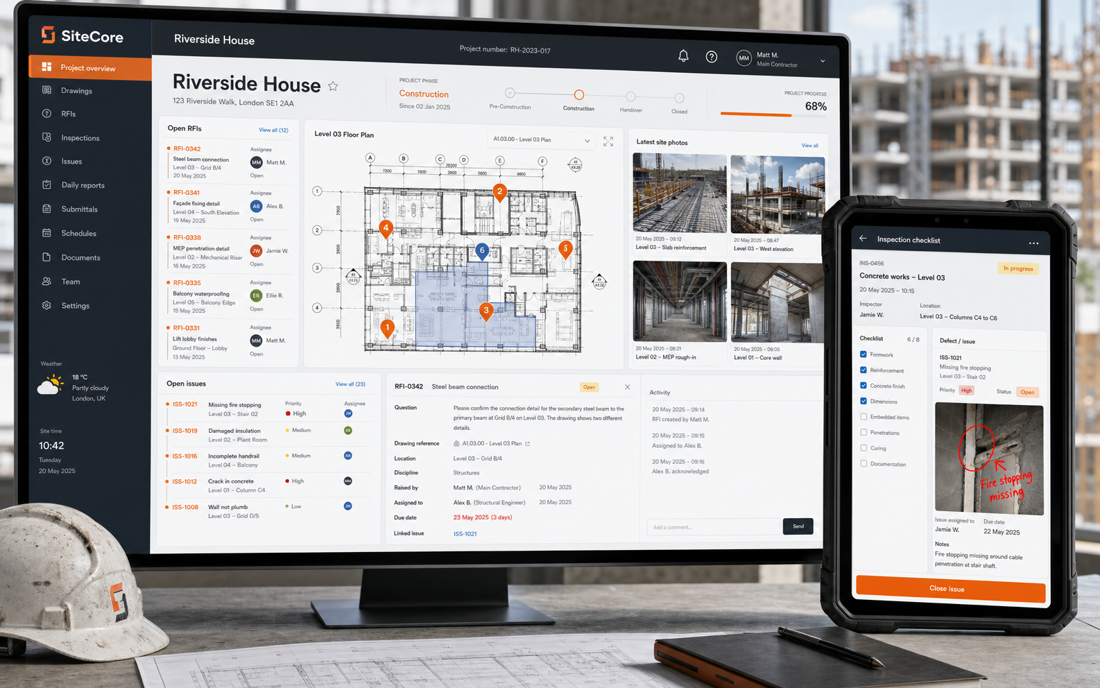 SiteCore construction project management and inspection web application