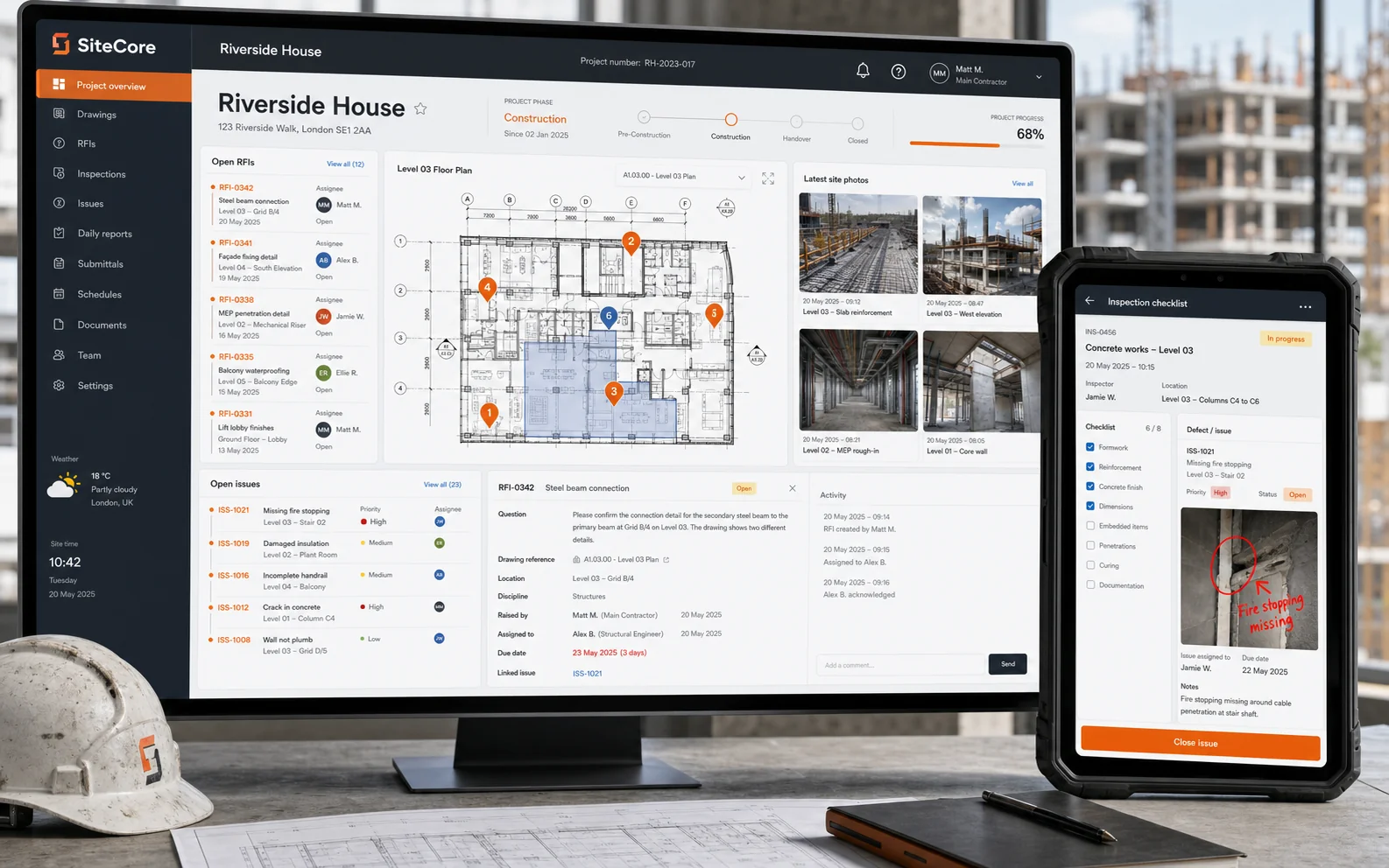 SiteCore construction project management and inspection web application